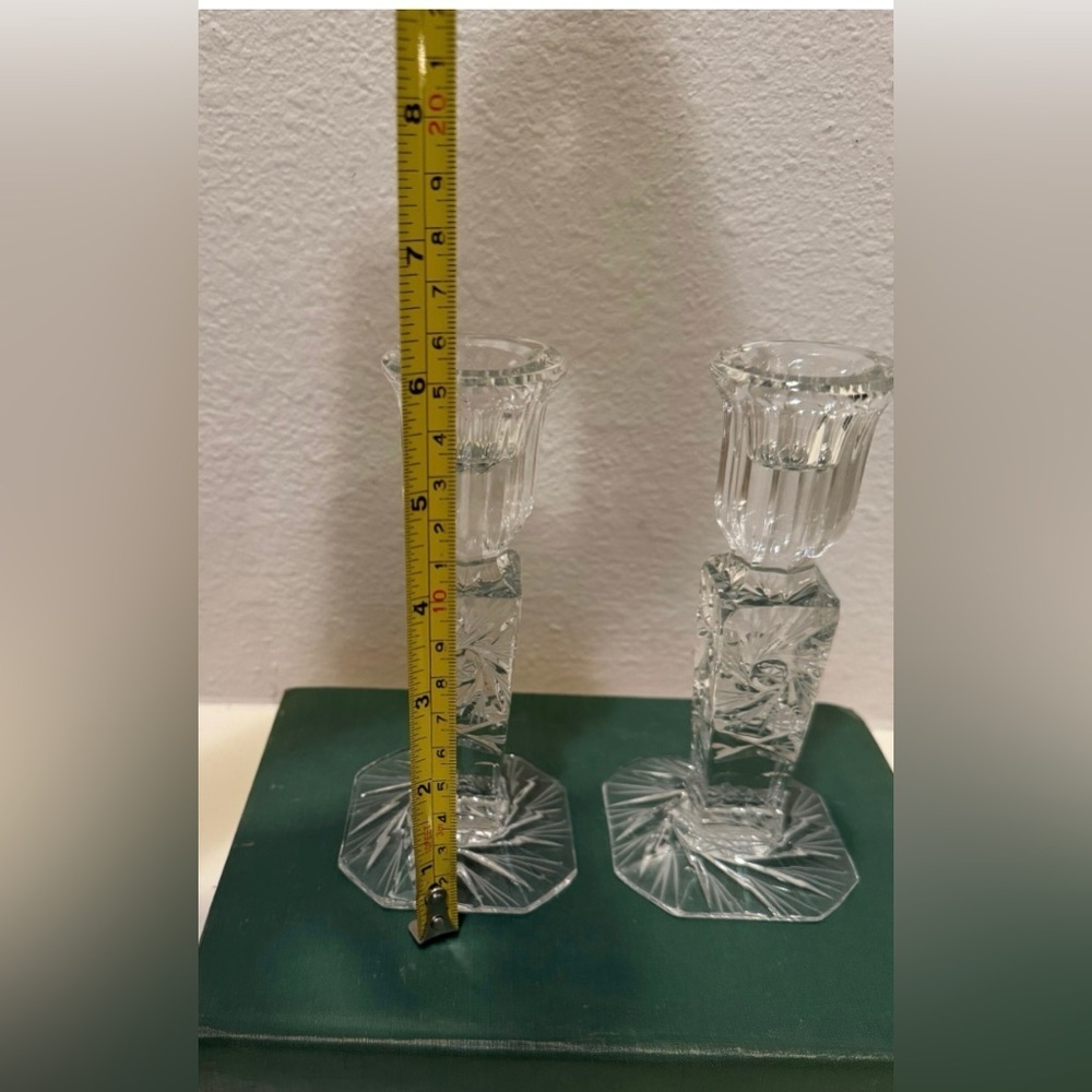 Vintage 24% Lead Hand Cut Crystal Imperial Polish Candlestick Holders (Pair) - Picture 9 of 9